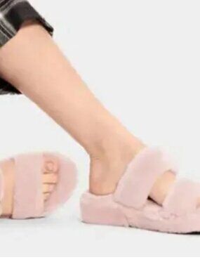 UGG FUZZ YEAH GENUINE SHEARLING SLIPPER SANDAL Color: Pink Crystal MSRP$99